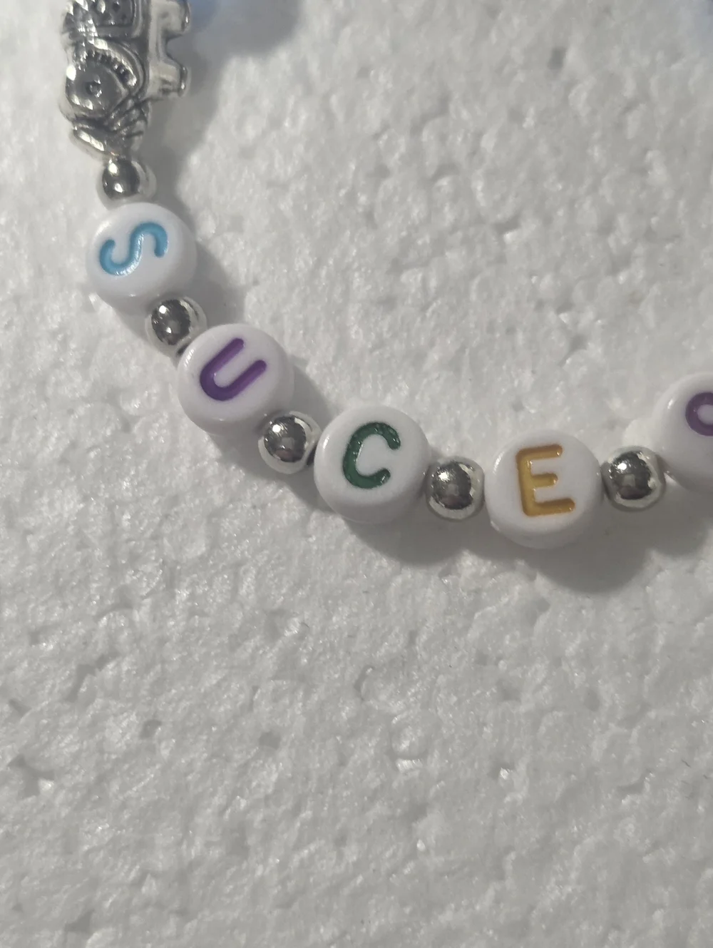 Handcrafted Beaded 'SUCCESS' Bracelet with Blue and White Gem Beads - Picture 7 of 10